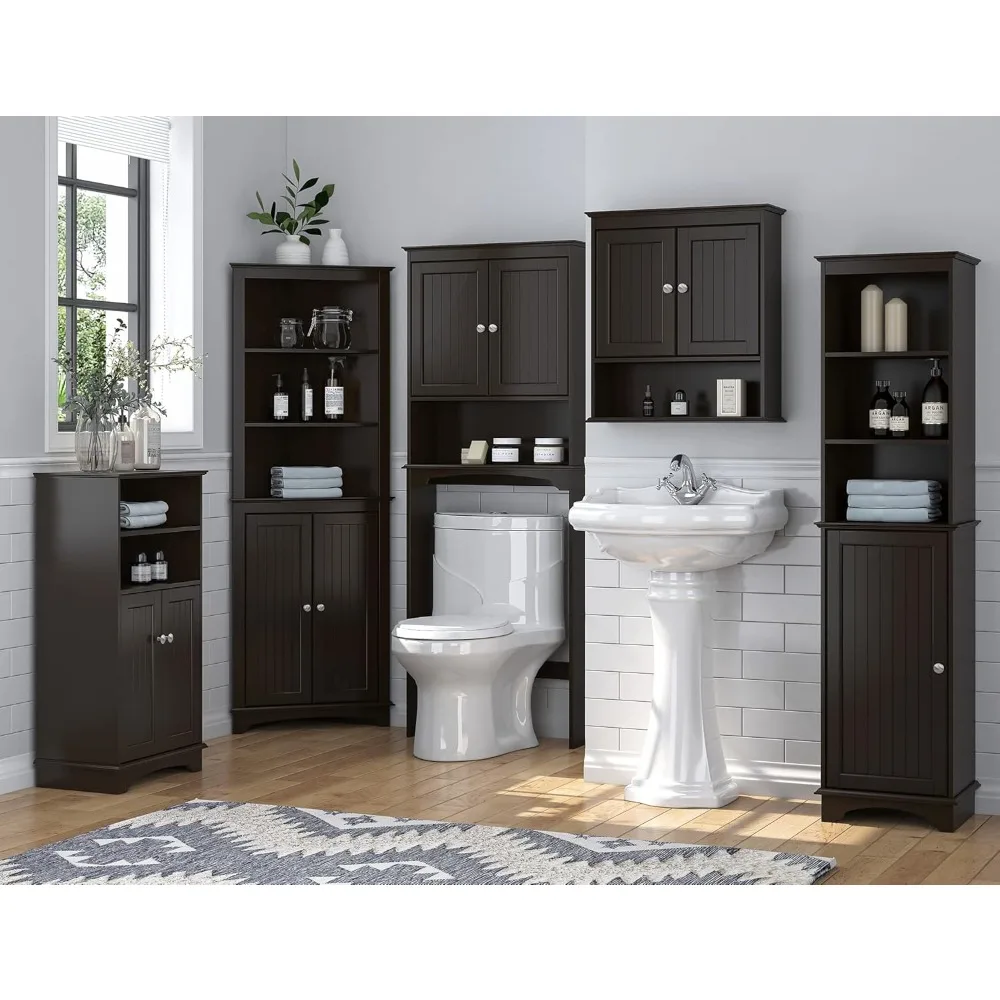 

Bathroom Cabinet Wall Mounted, Wood Hanging Cabinets with Doors and Shelves, Medicine Cabinet Over The Toilet, Espresso