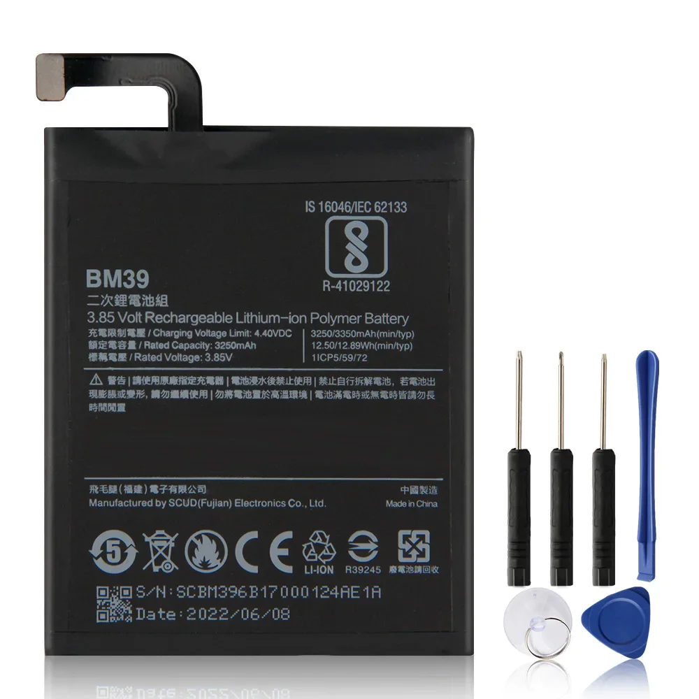 الإنتاج في 2024 BM39 بطارية الهاتف 3350mAh لشاومي 6 Mi6 MCE16 استبدال البطارية بطاريات عالية الجودة مع أداة #6