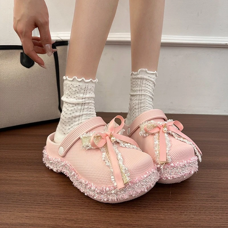 

Fashion Bow Baotou Cool Slippers Women Wear Summer New Heightened Platform Non-slip Beach Shoes