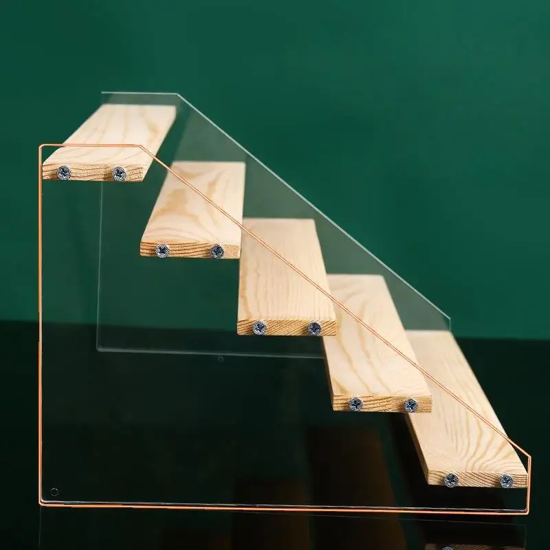 1Pcs Figure Ladder Showcase Display Stand 2-5 Layers Acrylic Storage Display Shelf Wooden Household Action Figure Organizers