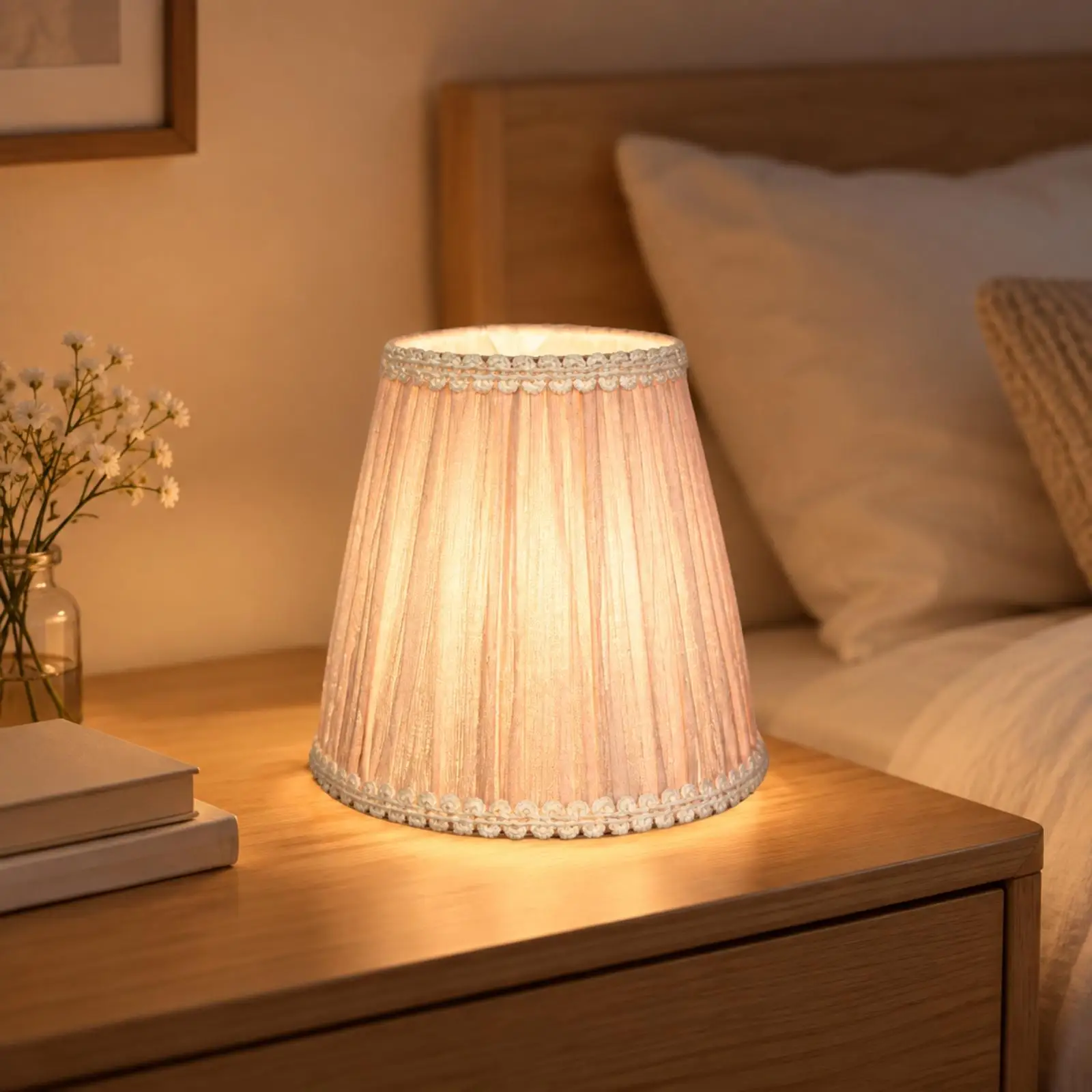 Tapered Pleated Fringe Lampshade E27 Fabric Cover for Table Lamp Pendant Light Classic Decorative Trim for Bedroom Reading