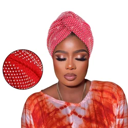 Luxury Diamond Mesh Women's Turban Cap African Female Head Wraps Muslim Hat Nigeria Headwear