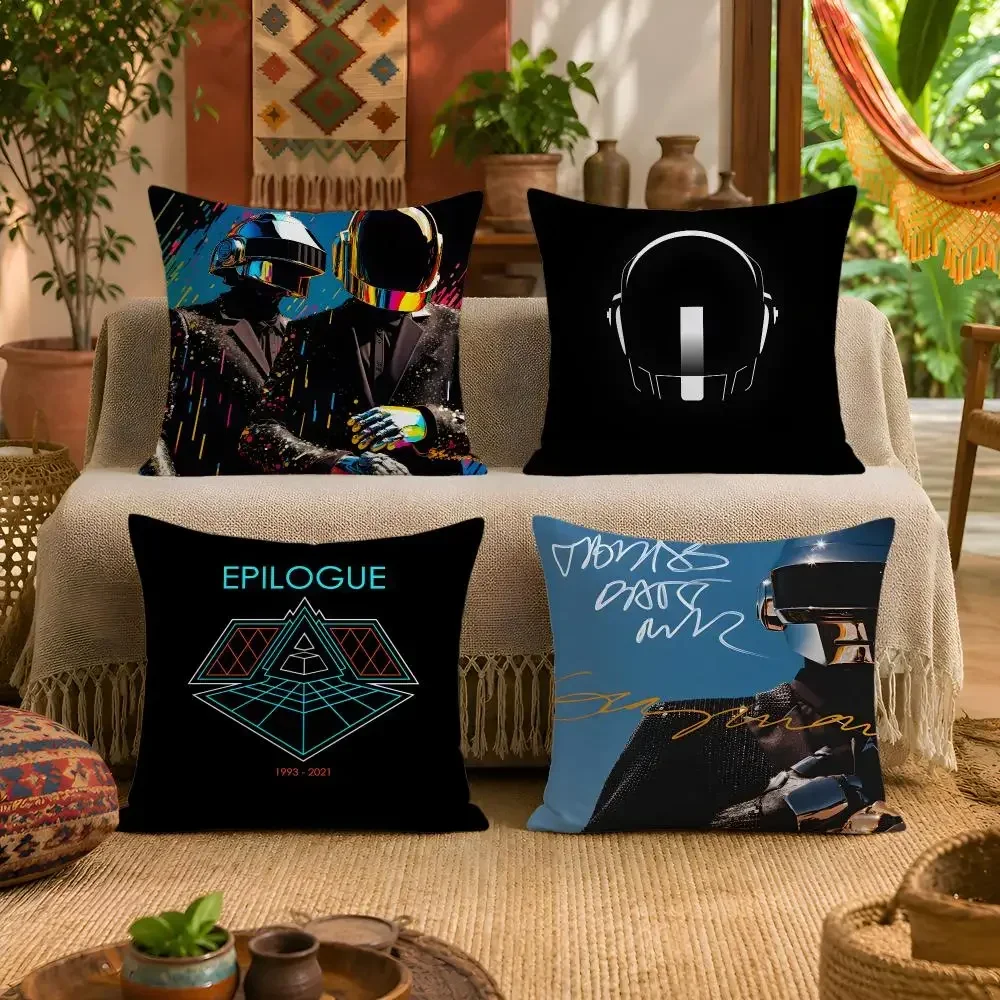 Popular French Band D-Daft Punk Music Album Cushion Cover Pillow Cover Soft Fuzzy Removable Washable Sofa Bed Bedroom Decor