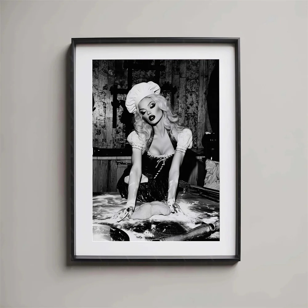 Burlesque Art Retro Glamour Pinup Girl Vintage Aesthetic Inspired Cabaret Style Luxury Decoration Black and White Picture - view 4