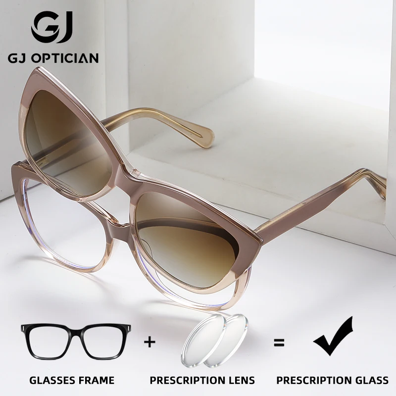 

GJ OPTICIAN new plastic titanium magnetic suction sleeve polarizing clip sunglasses women anti blue light prescription glasses