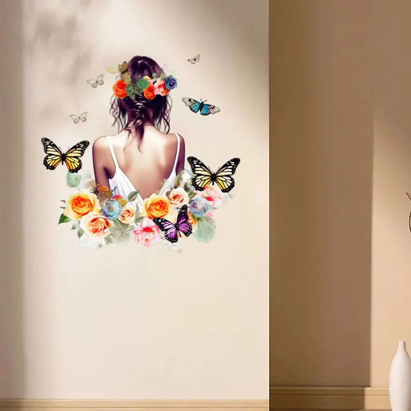 Butterfly Flower Branches for Girl's Back Wall Sticker Bedroom and Living Room Decoration Self-adhesive Painting