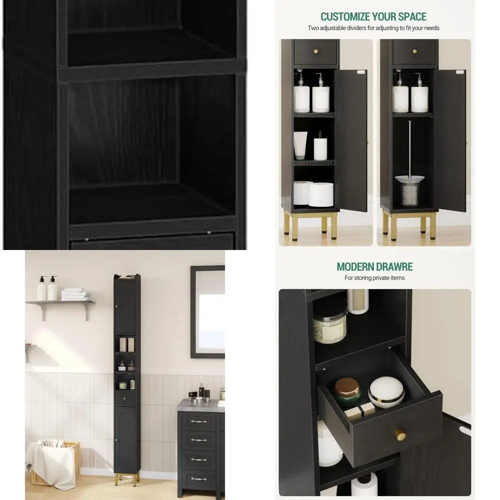 

Space-Saving Tall Black Bathroom Cabinet with Adjustable Shelves, 7.9 Deep, 70.9 Tall
