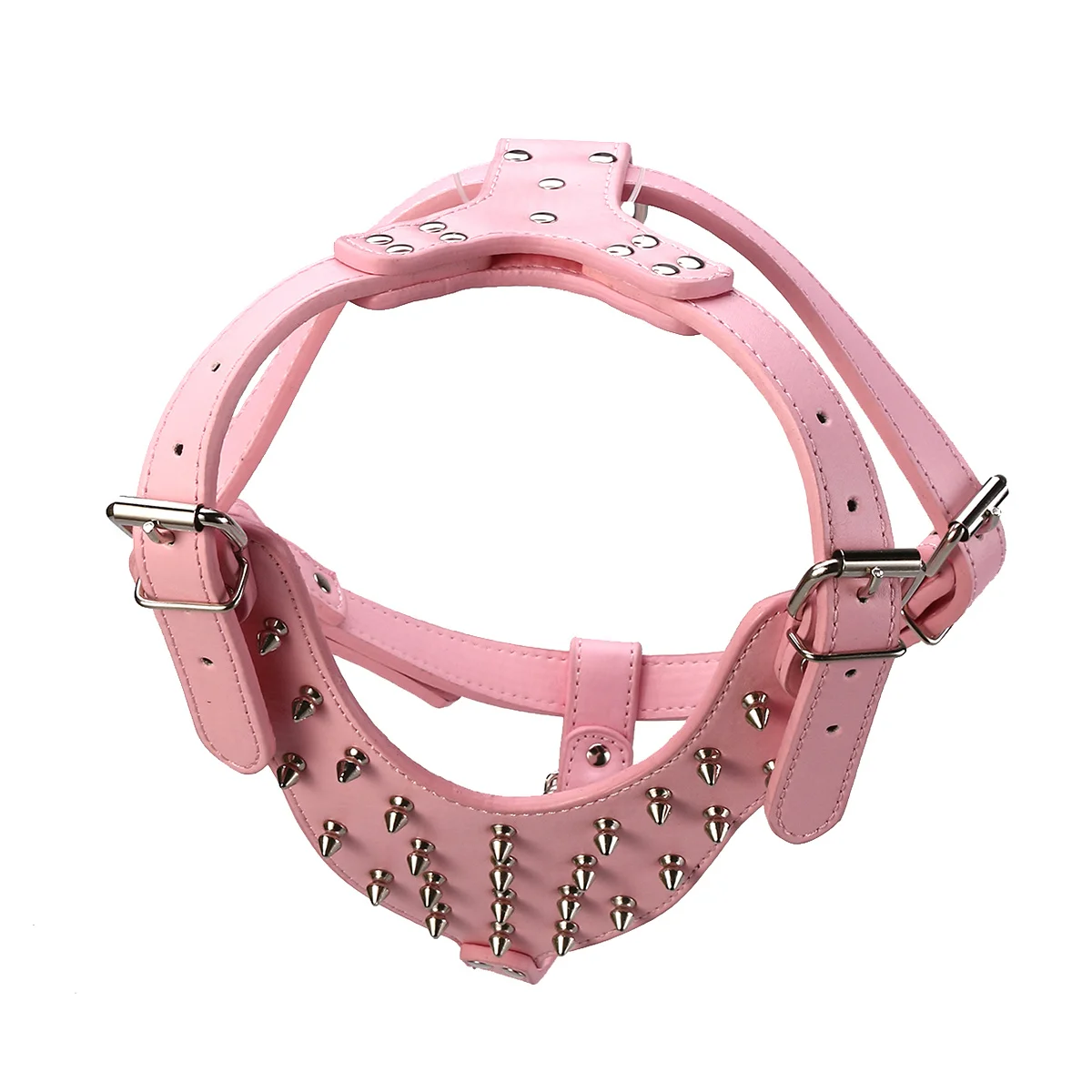 

PU Spike Studded Dog Harness Pink Chest 65-85cm Neck 42-65cm Flexible Running Secure Harness for Terrier