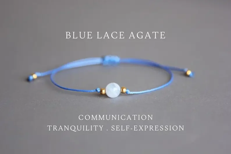 Blue Lace Agate Healing Crystal Bracelet Peace Lady Calm Jewelry