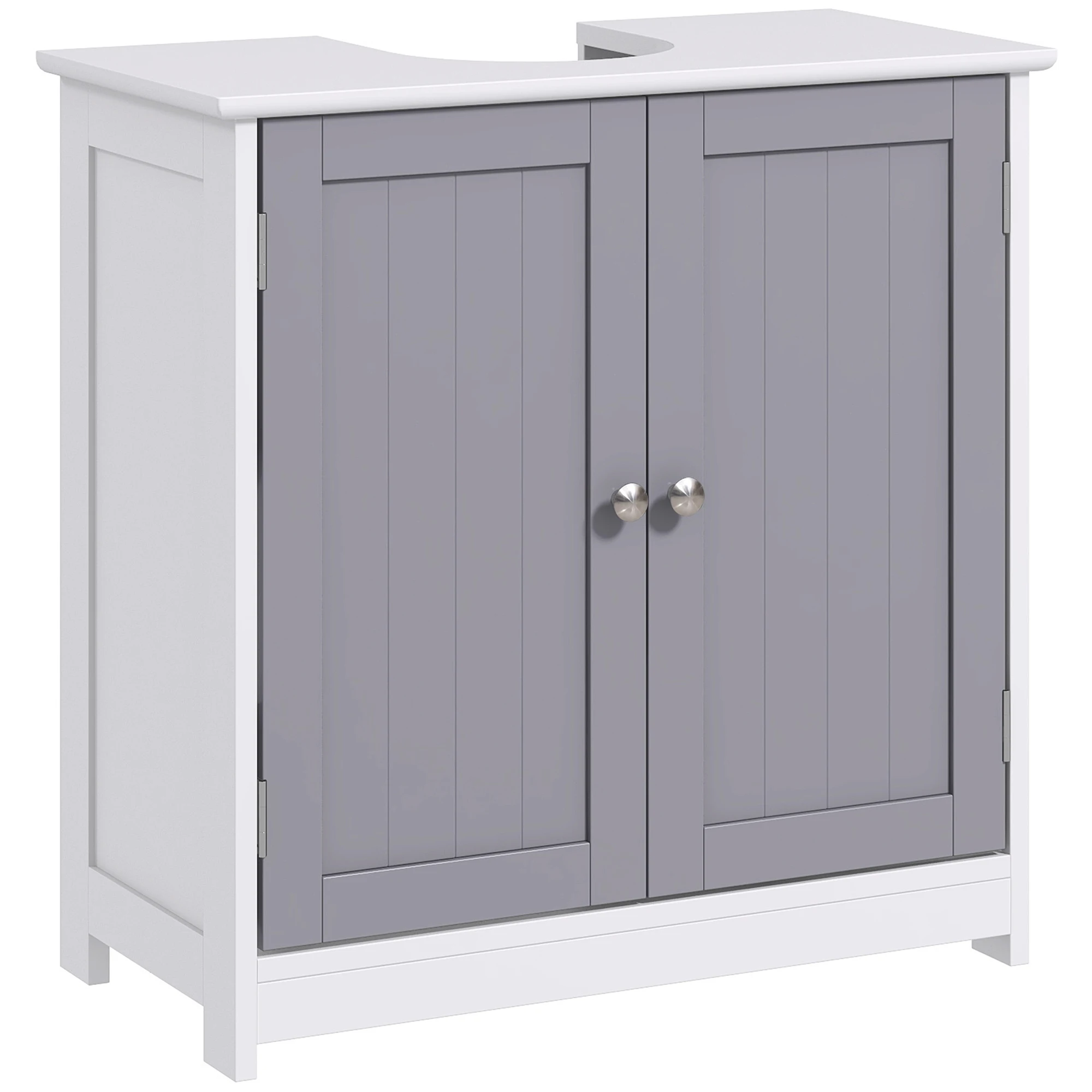 

60x60cm Under-Sink Storage Cabinet w/ Adjustable Shelf Handles Drain Hole Bathroom Cabinet Space Saver Organizer White and Grey