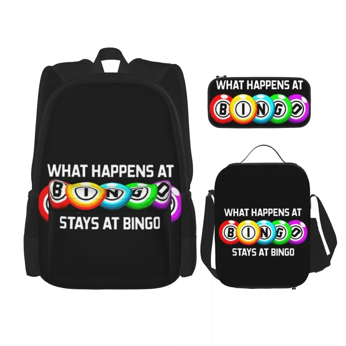 

What Happens At Bingo Backpacks Boys Girls Bookbag Children School Bags Cartoon Kids Rucksack Lunch Bag Pen Bag Three-Piece Set