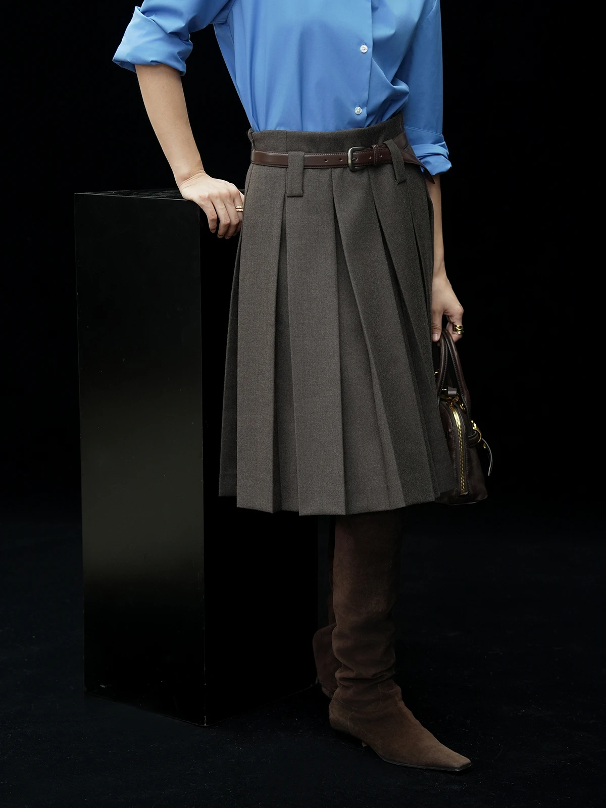 

LemonChen Modern Girl Preppy Sle Wool Blend Pleated Skirt High Waist A-Line Silhouette Daily Wear Teenage Girls Skirts