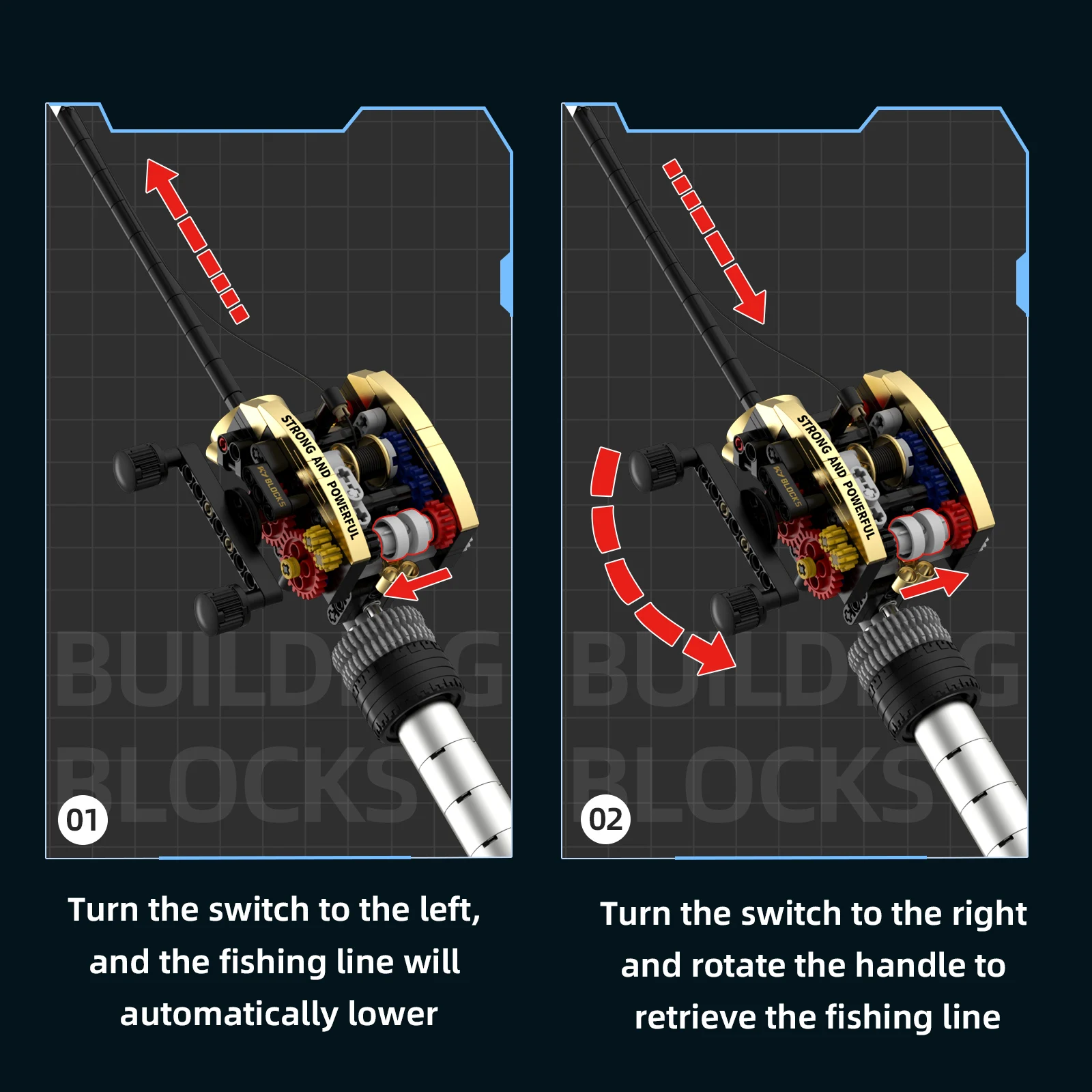 Moulinet de pêche Baitcasting créatif, 425 pièces, modèle de canne à pêche, blocs de Construction, briques de Construction, jouet cadeau pour passionné de pêche