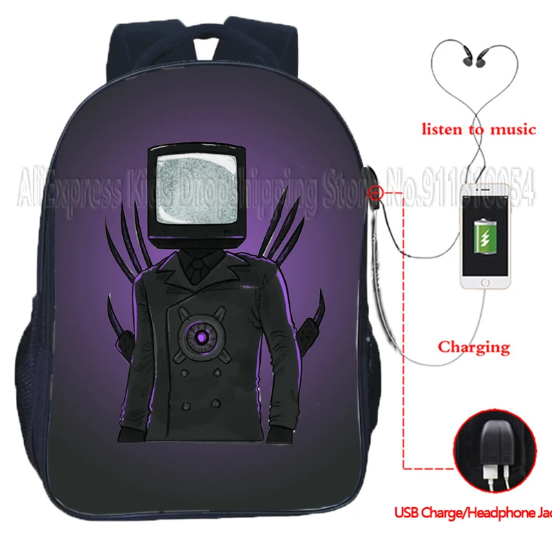 Skibidi-mochila con USB para niños, morral escolar de dibujos animados, con cámara, altavoz, para estudiantes