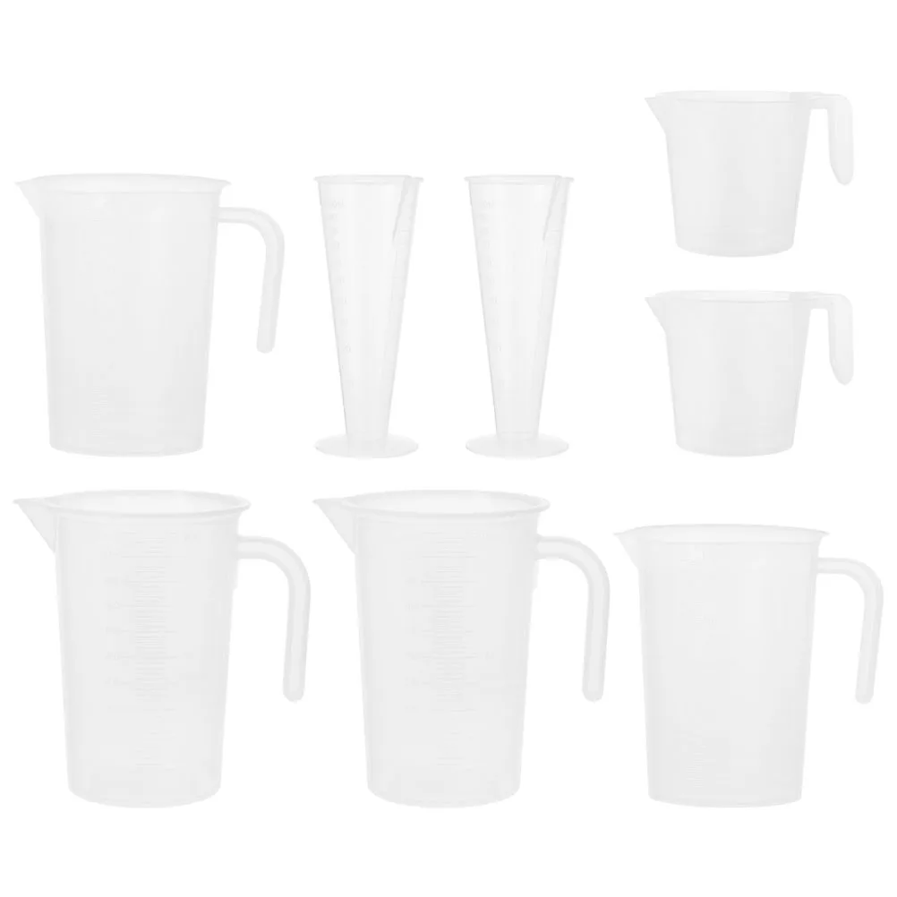 8個セット プラスチック製計量カップ 100ml 250ml 500ml 1000ml 製菓ツール V字型漏れ防止人間工学に基づいたハンドル付き 読みやすい
