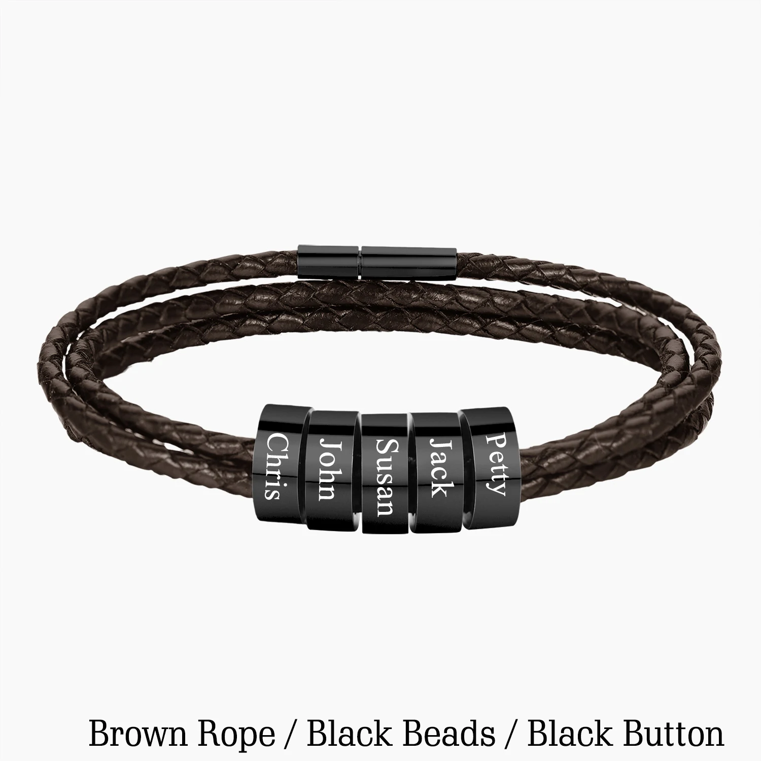 Custom Men's Leather Bracelet with Name Charms
