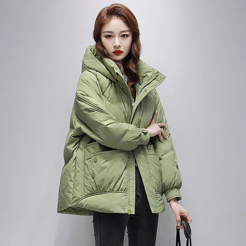 

Women's Cotton Jaet ort Thiened Warm Loose Sle Winter Outerwear Korean Version Button Zipper Splice Elements