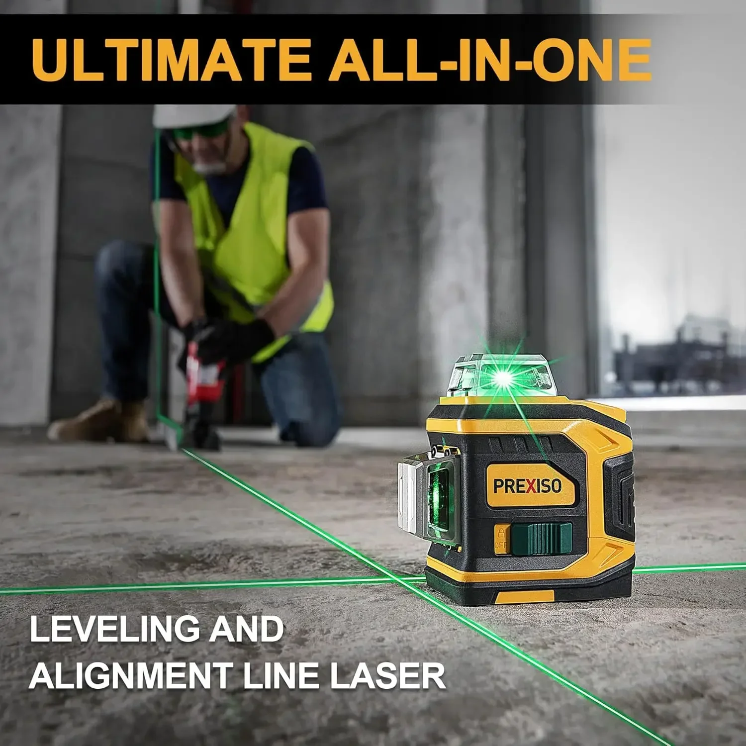 Level Laser hijau meratakan sendiri 360 °, isi ulang dengan Tripod, dasar magnetik, Kacamata-untuk konstruksi, ubin, renovasi rumah