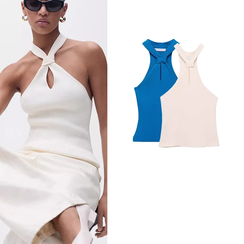 تصميم نسائي صيفي جديد بسيط متعدد الاستخدامات Ne معلق Svel ort Top تصميم أصلي غير متماثل بقصة ضيقة من ألياف البوليستر #1