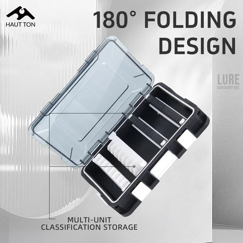 Imagen 2 del producto Caja de almacenamiento de cebo de pesca negra multifuncional, resistente al agua, HAUT TON, compartimentos para diferentes cebo duro, VIB, Jig Head y señuelo Minnow