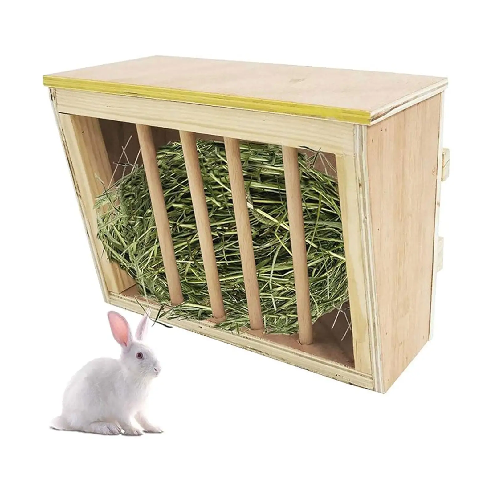 Wood Rabbit Hay Feeder Rack Minimizing Waste Container Rabbit Food Dispenser for Chinchilla Small Animals Guinea Pig Hamster