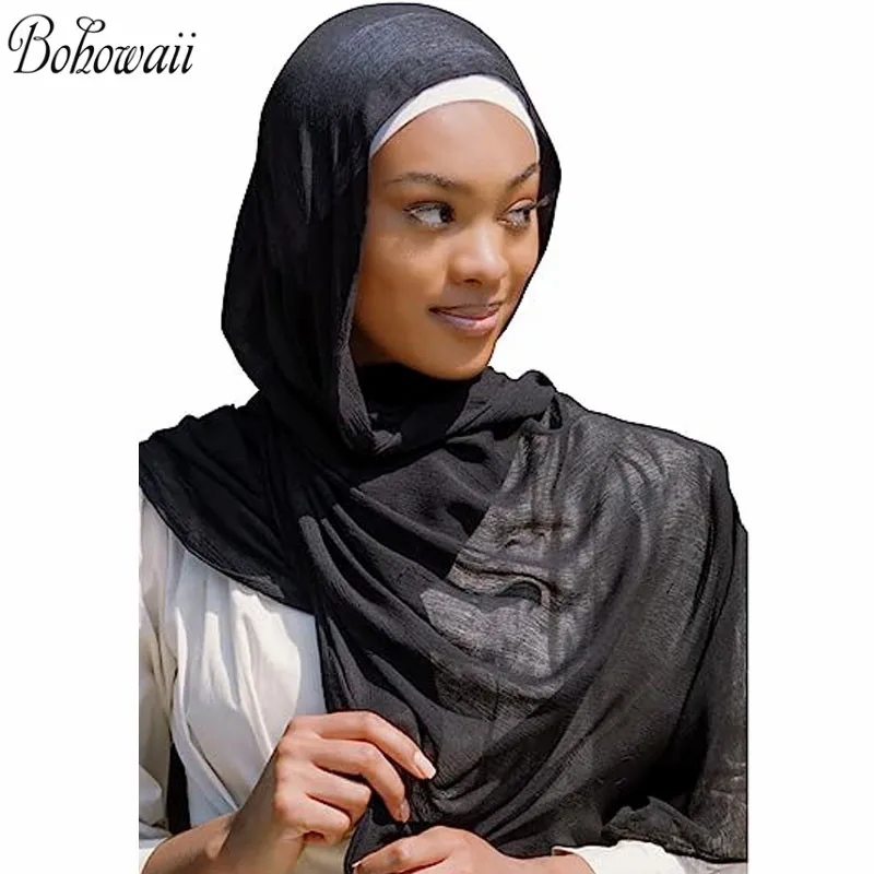 BOHOWAII Hijabs Scarf Muslim Oversize Turbans with Fringe Edge Soft Lightweight Draping African Head Wraps for Women