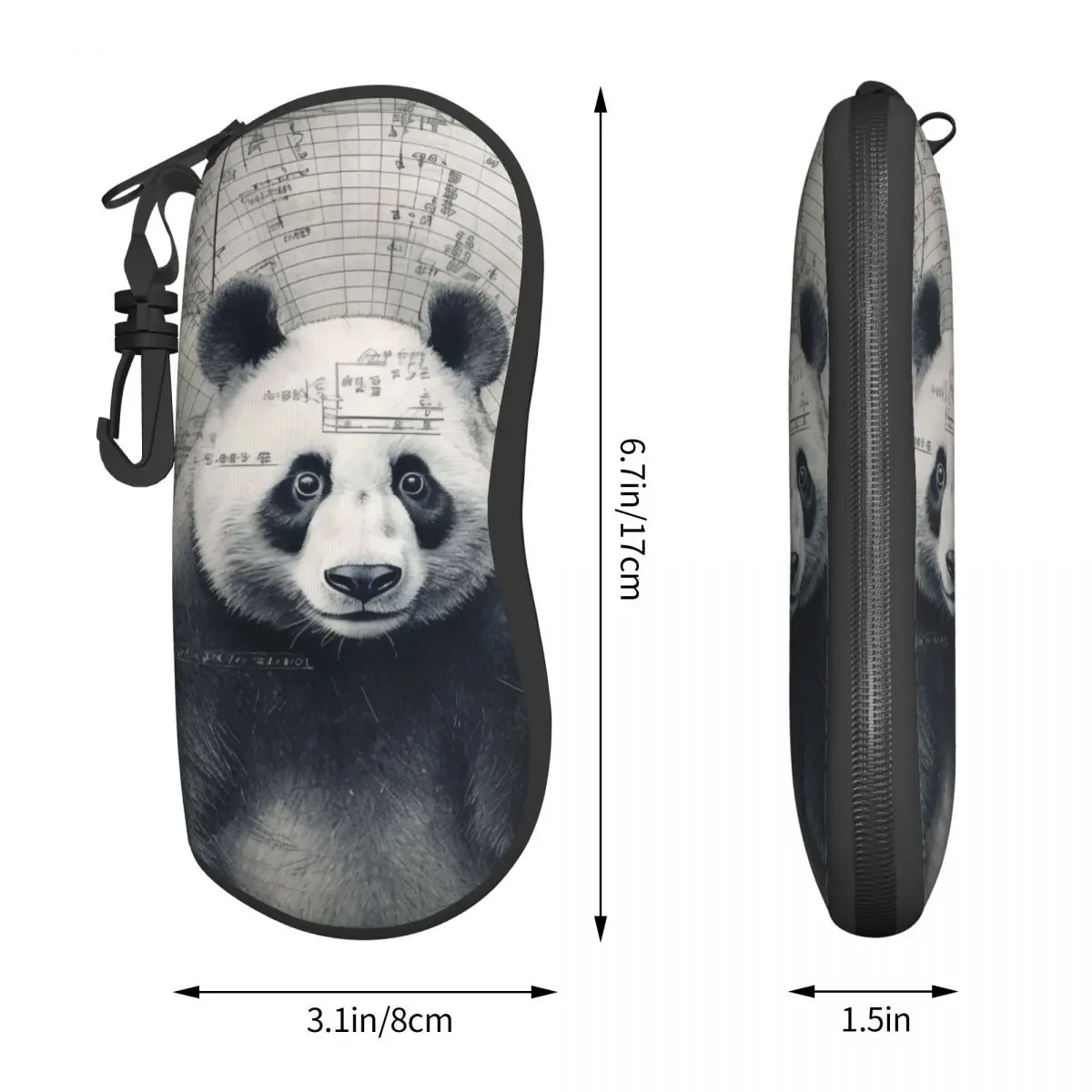 Panda Vertical Glasses Case Pencil Drawing Travel Classic Sunglasses Pouch Zipper Male Female Eyewear Accessory