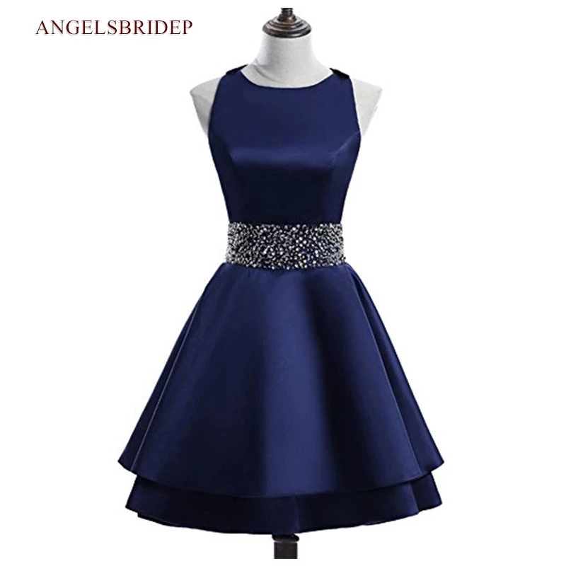 

ANGELSBRIDEP High-Neck Short/Mini Homecoming Dresses Celebrity Satin Special Occasion Graduation Birthday Party Gowns