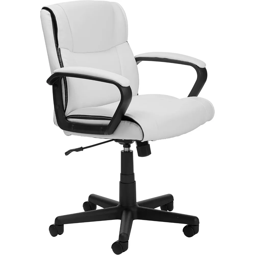 Silla de escritorio para ordenador de oficina, sillón con reposabrazos acolchados, espalda media ajustable, giratorio de 360 libras, capacidad de 275 libras, piel sintética