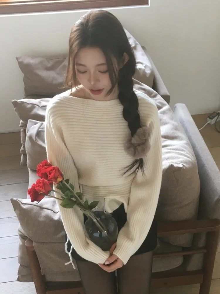 Maglieria dolce coreana Sle da donna Faion Autunno Inverno Taglia piccola Pigro Morbido maglione accogliente Legno bicolore Aosphere Se...