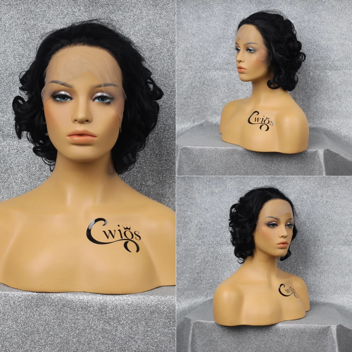 

Front Lace Synthetic Black Short Wave Roll Wig Comfortable Lightweight Breathable Heat Resistant Cosplay Fashionable Daily Wig