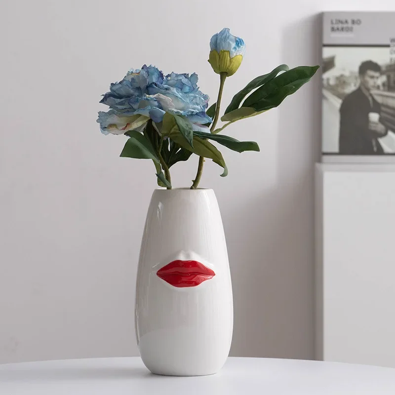 Creative Red Lips Ceramic Vase Flower Arrangement Floral Vases Desk Decoration Red Lips Porcelain Flowers Pots home decoration