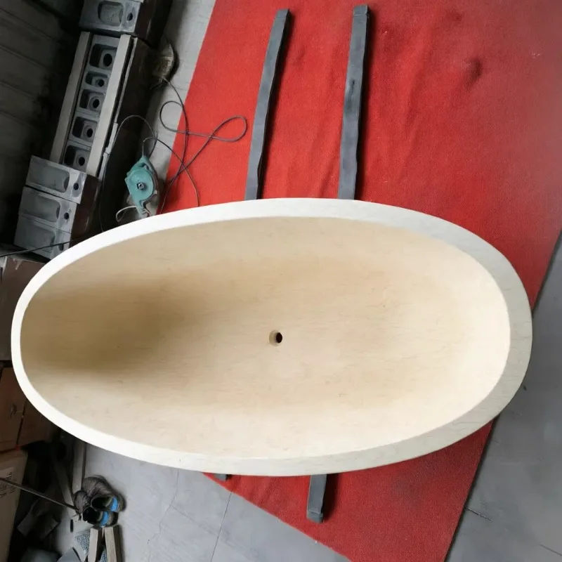 Wholesale Best Sale Natural Sunny Yellow Marble Bathtub For 2 Adults Freestanding Soaking Stone Tub For Villa Bathroom