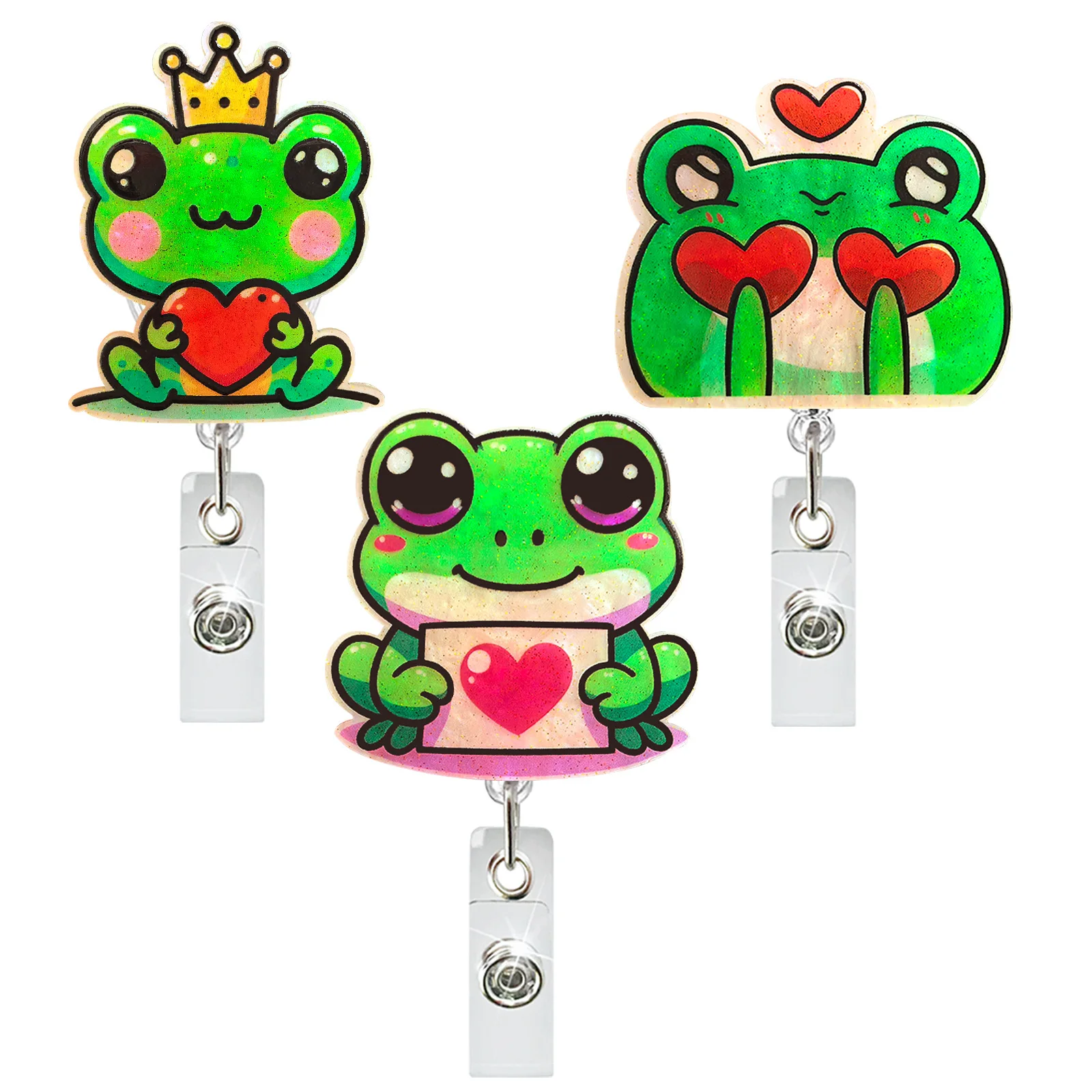 Retractable Acrylic Holder Cute Rotatable Lightweight Id Holder Frog-Themed Retractable Reel for Office Worker