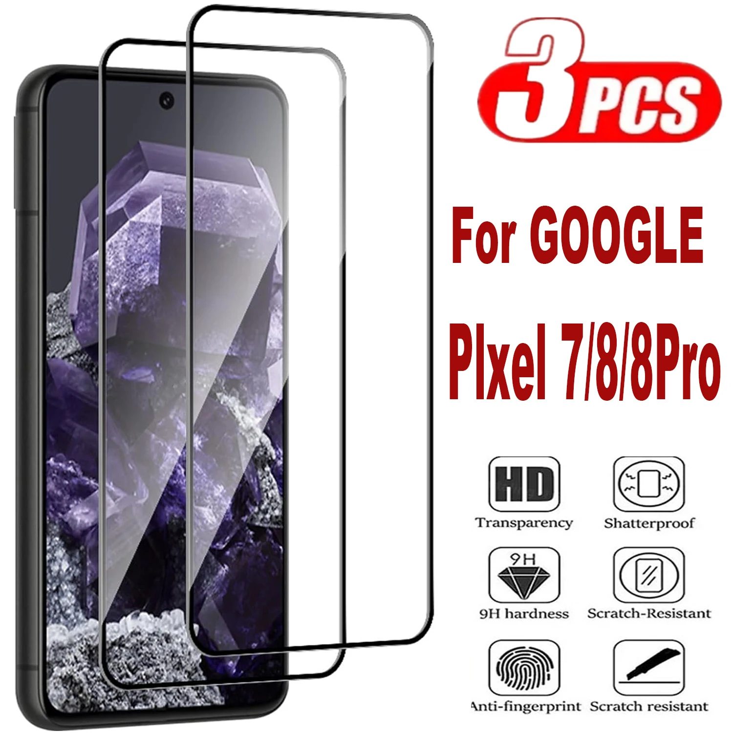 3Pcs Black Tempered For Google 8 7 7a Plxel 8Pro Screen Protector Glass