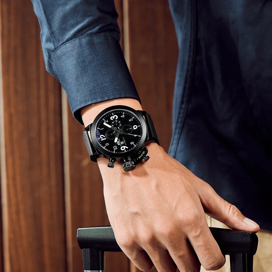 ساعة أوتوماتيكية للرجال ميكانيكية ذاتية الرياح قارب مطاطي حافظة برتقالي أزرق أصفر رمادي موضة اليد اليسرى U