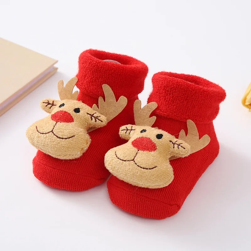 Autumn Winter Baby Socks Newborn Girls Boys Non-slip Soft Cotton Christmas Socks Cartoon Decor Infant Toddler Short Socks