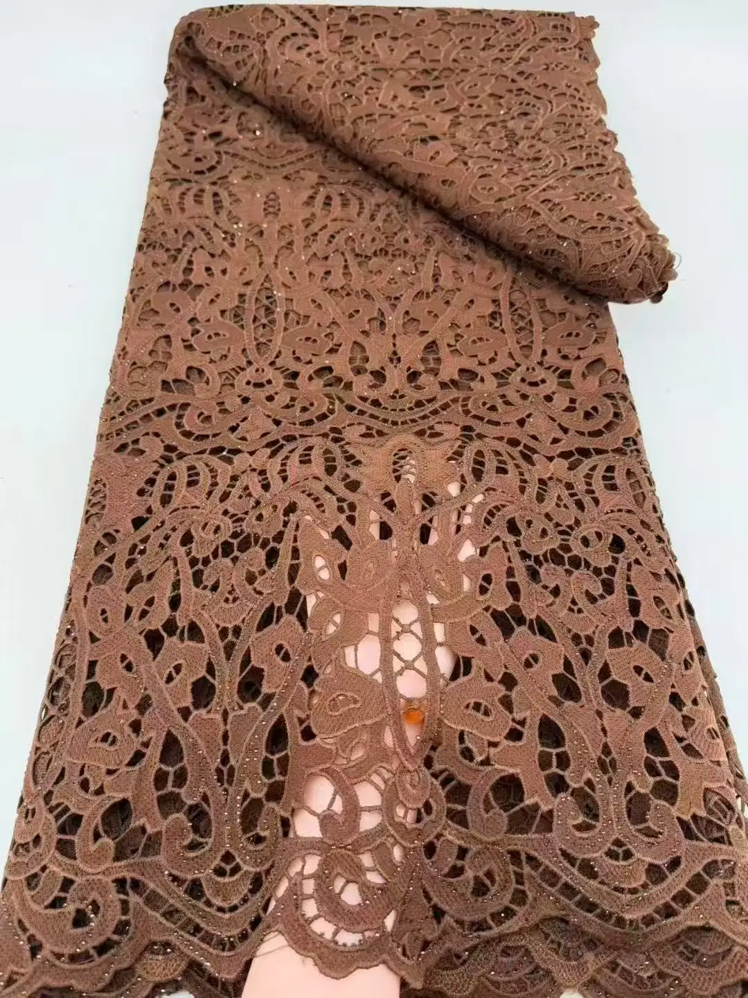 

African Bicolor Silk Thread Guipure Cord Lace Fabric High Quality Nigerian Water Soluble French Lace for Women Birthday Party