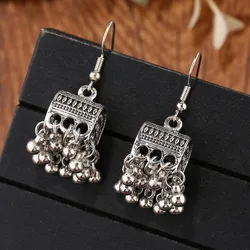 Bollywood Oxidized Vintage Indian Earrings Gypsy Tribe Jewelry Ethnic Mailbox Shape  Alloy Bell Tassel Dangle Earrings for Women