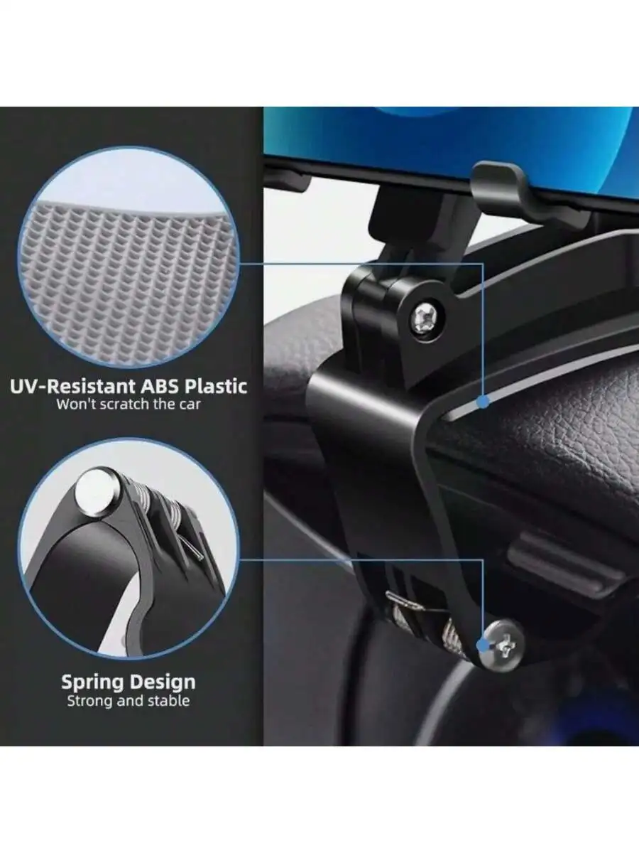 

UV-Resistant ABS Car Phone Mount Clip With Spring Lock—360° Rotation, Universal Fit, Scratch-Free Dashboard Installation