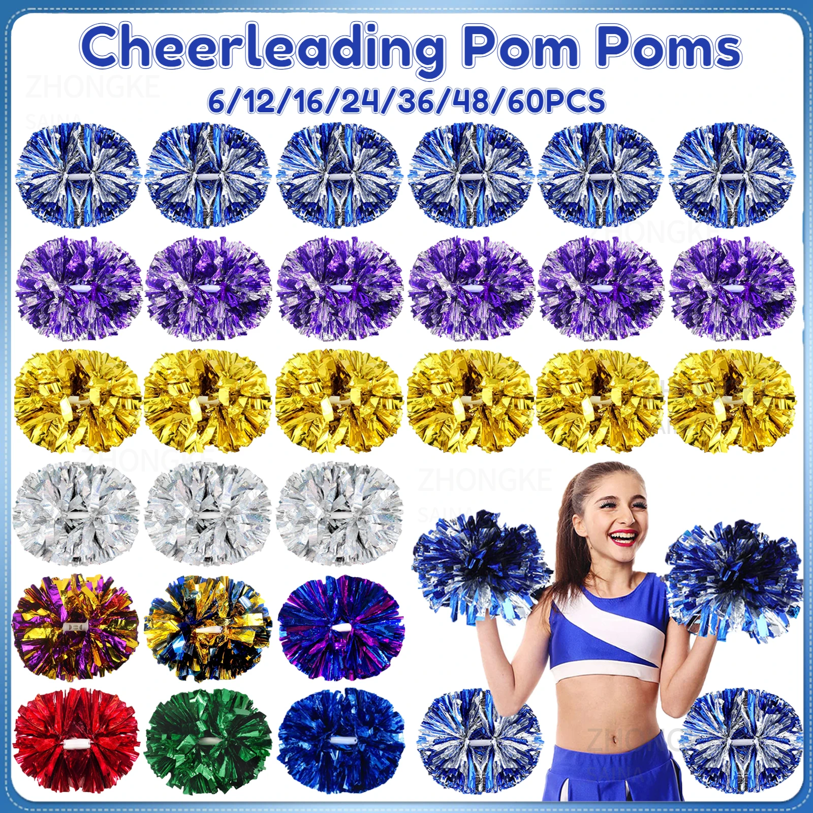 6-60 Stuks Pom Poms Cheerleading Geschenken Metallic Pompoms met Baton Handvat Cheer Ballen Juichen Squad Geest Team sport Dans Rekwisieten