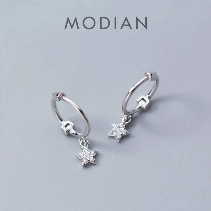 

Modian 100% Real 925 Sterling Silver Round Stars Clear CZ Hoop Earrings For Women Rose Gold Color Silver Fashion Charm Jewelry