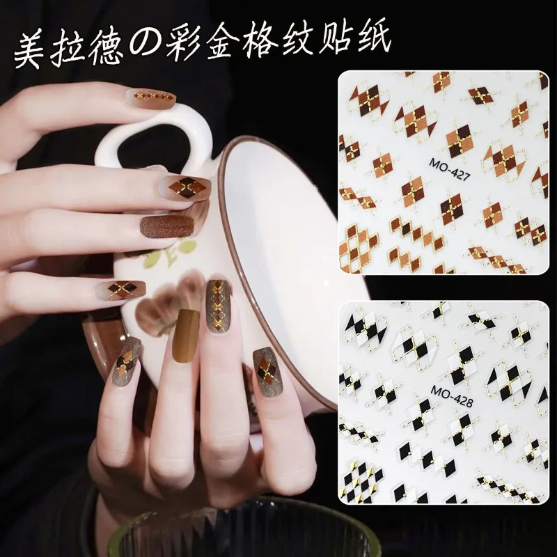 الرجعية الذهب لهجة منقوشة ملصقات الأظافر الخريف/الشتاء جمع ميلارد مسمار الشارات الكلاسيكية تنوعا الألوان مناسبة لجميع الأظافر