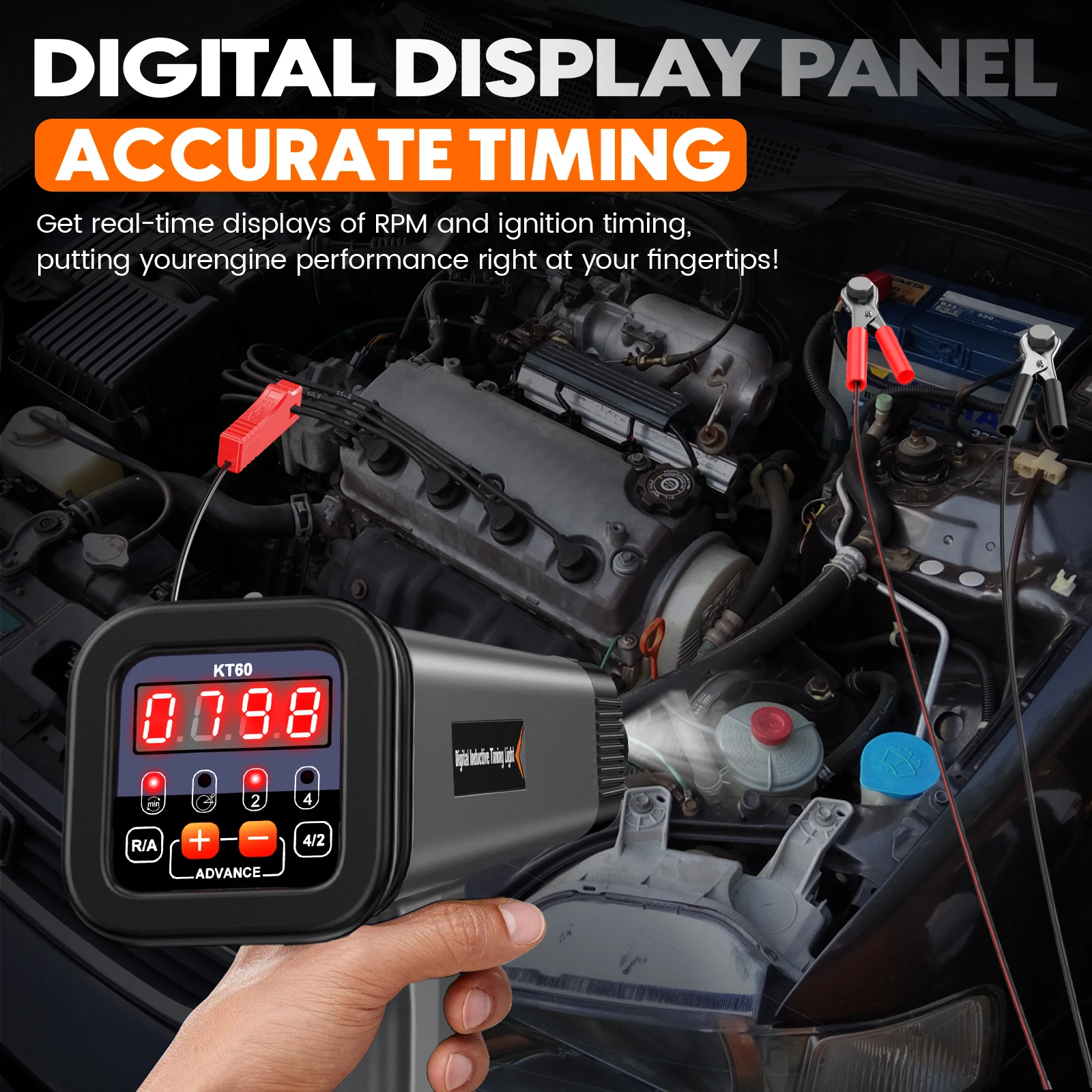 

Engine Timing Light with Tachometer Timing Light Automotive 12V for 24 Stroke Petrol Engine for Old Classical Cars KZYEE KT60