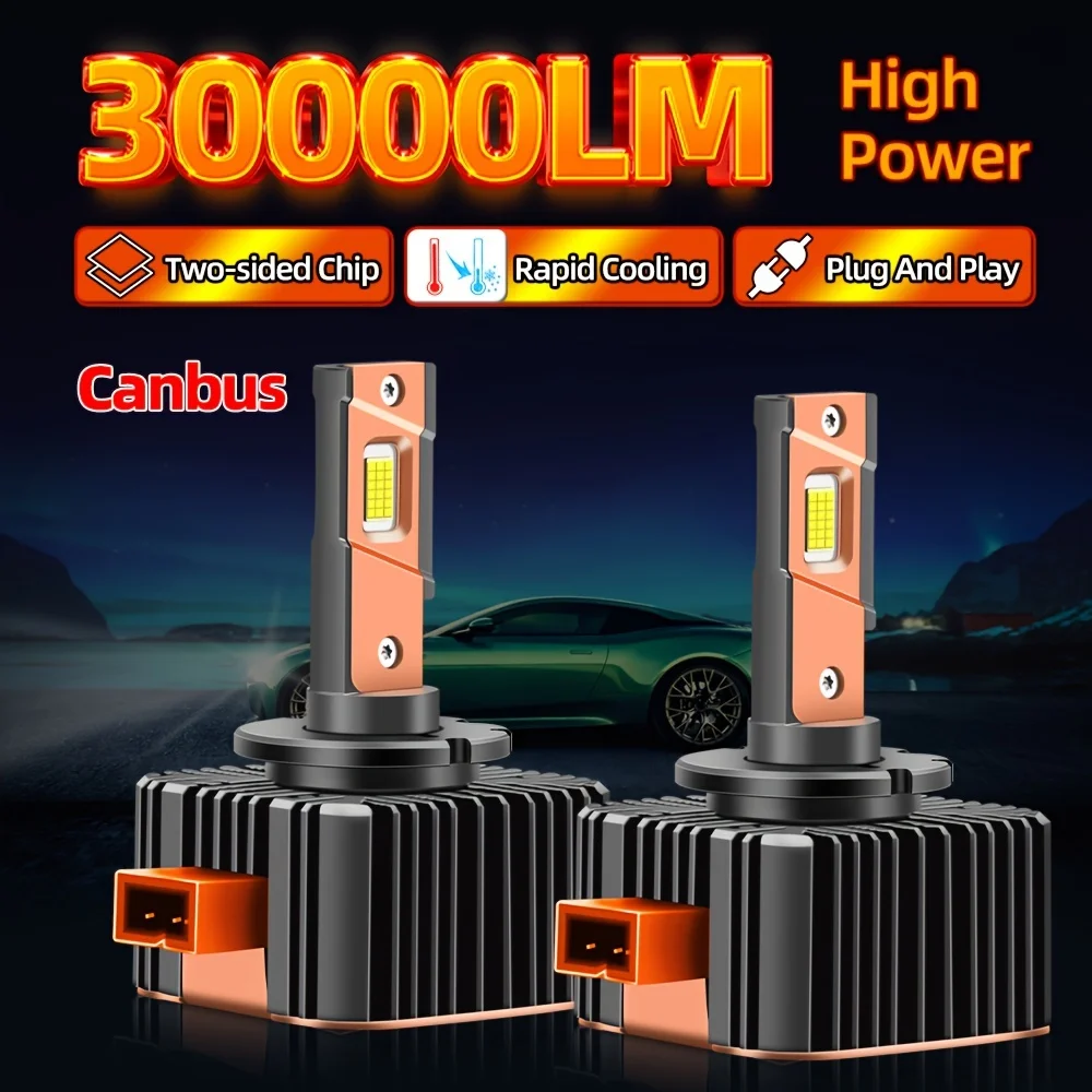 30000LM Headlight Bulbs D1S/D1R D2S/D2R D3S/D3R D4S/D4R LED High Power Canbus No Error Two-sided Chip Fast Cooling Plug and Play