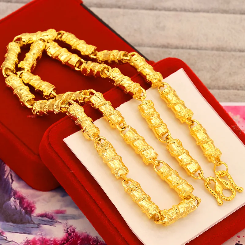 

2026 Good Quality Vietnamese Sand Gold Plated Copper Mens Dragon Carved Round Bead Necklace Luck Bringing Fashion Jewelry For Me