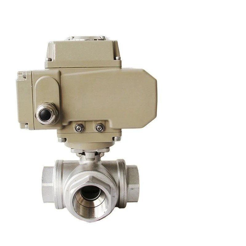 Electric three-way wire mouth ball valve, tooth mouth thread buckle reversing valve stainless steel 304L type T type internal