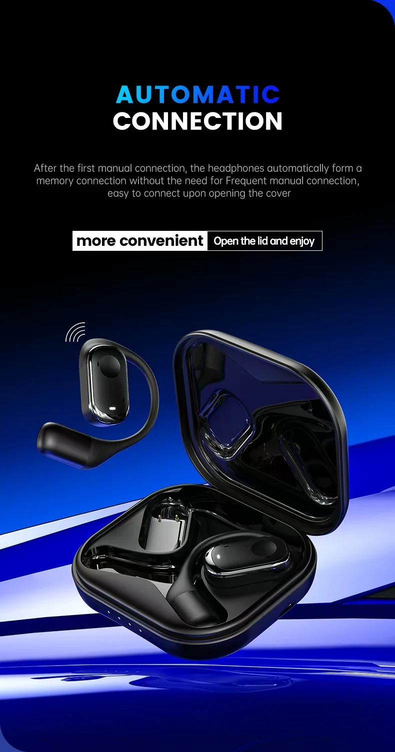 Open-Ear Headphones with Stable Comfort & Hi-Res Sound Pure Bass Boost Bluetooth 5.3 Earbuds OWS Wireless Headphones for Sports