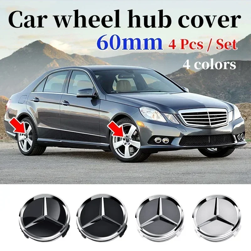 For Mercedes-Benz 4pcs 60mm Car wheel Hub Cap Emblem badge for Mercedes Benz C180 E300 GLC W163 W166 W167 W204 W205 W212 W213 X2