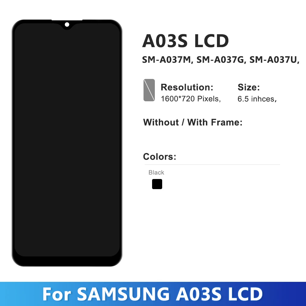 6.5'' For Samsung A03S LCD A037F A037M A037G A037U A037W LCD Display with Frame Digitizer Assembly For A03S LCD Display